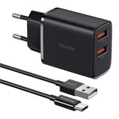Ładowarki do telefonów - Ładowarka sieciowa Mcdodo CH-5072 USB-A*2, 12W + kabel USB-A do USB-C (czarna) - miniaturka - grafika 1