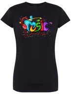 Koszulki i topy damskie - T-Shirt damski kolorowy nadruk MUSIC r.XL - miniaturka - grafika 1