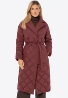 Płaszcze damskie - Puchowy płaszcz z naturalnym wypełnieniem bordowy - miniaturka - grafika 1