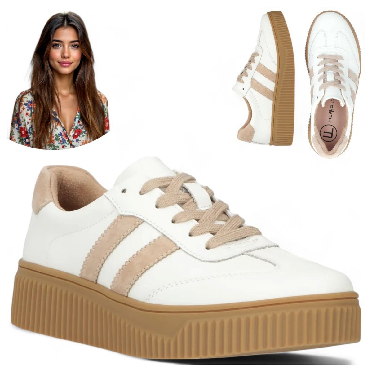 Damskie SKÓRZANE Sneakersy FILIPPO Modne sportowe Półbuty na Platformie 39