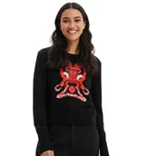 Swetry damskie - Sweter damski Desigual Moon czarny z orientalna maską -S - miniaturka - grafika 1