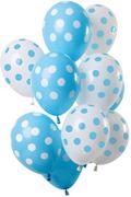 Balony i akcesoria - Zestaw balonów lateksowych biało-błękitny w kropki - 30 cm - 12 szt. - miniaturka - grafika 1