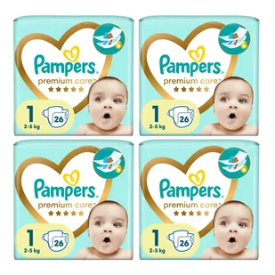 4x Pieluchy PAMPERS Premium Care Skin Comfort rozmiar 1 (2-5 kg) 26 szt - Pieluchy - miniaturka - grafika 1