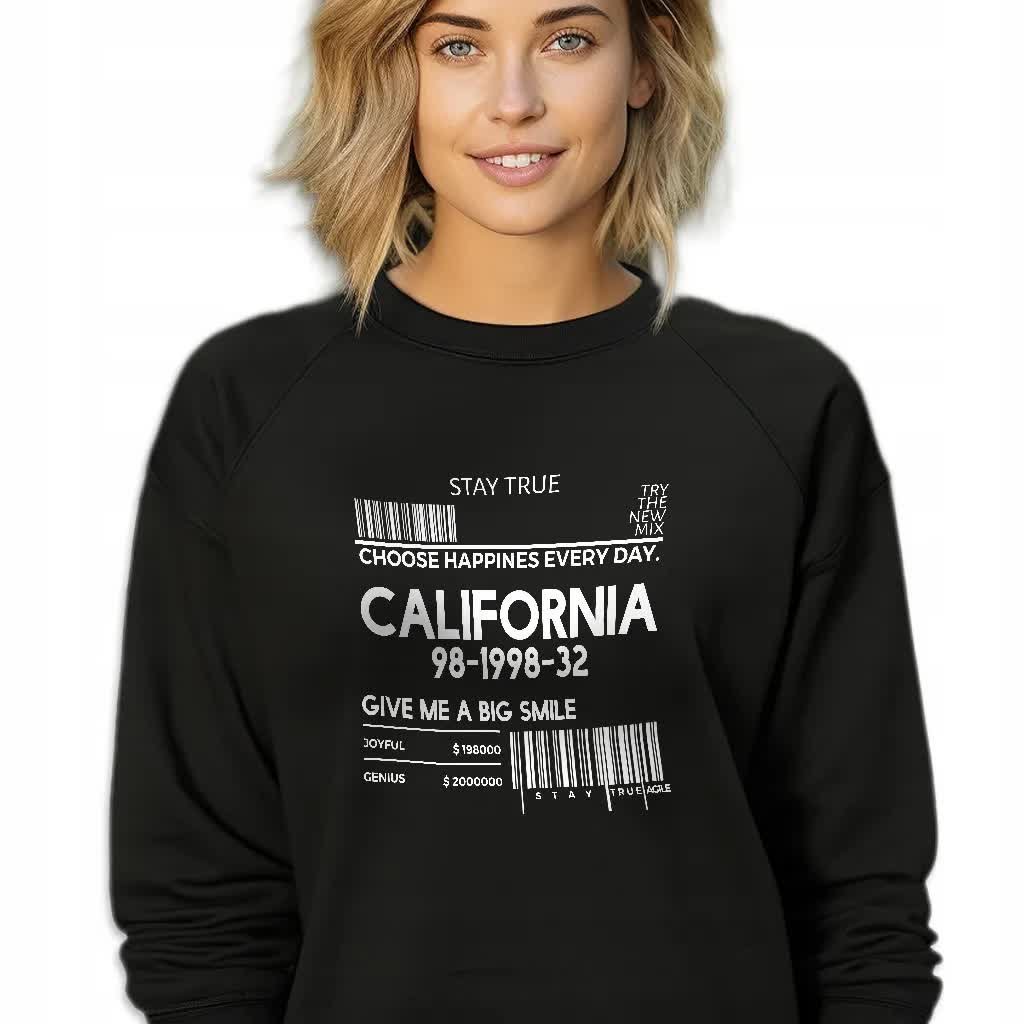 CZARNA BLUZA DAMSKA Dresowa CALIFORNIA ZABAWNE WZORY Rozmiar S