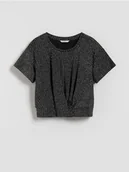 Koszulki dla dziewczynek - Reserved - Bluzka z metaliczną nicią - czarny - miniaturka - grafika 1