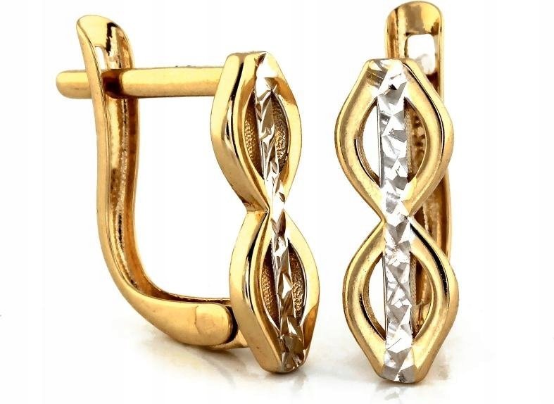 Złote kolczyki 585 angielskie z białym złotem 14K klasyczne dla kobiety