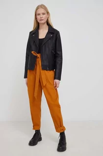 Spodnie damskie - Pepe Jeans spodnie bawełniane FELLON PANT damskie kolor brązowy proste high waist - grafika 1