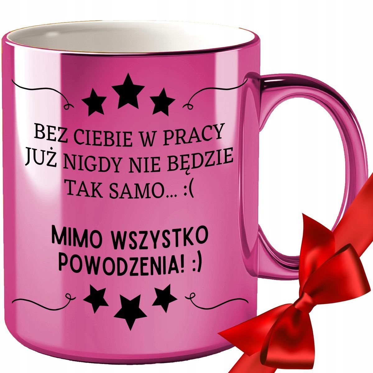 KUBEK NA POŻEGNANIE ODEJŚCIE KOLEŻANKI Z PRACY BIURA GRAWER ZŁOTY RÓŻOWY