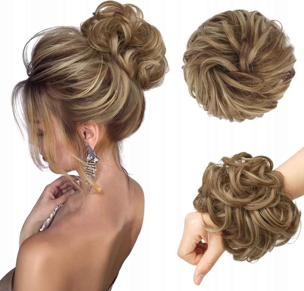 FESHFEN Spinka do Messy Bun - Kok z Klipsem, Mieszany Brąz i Blond