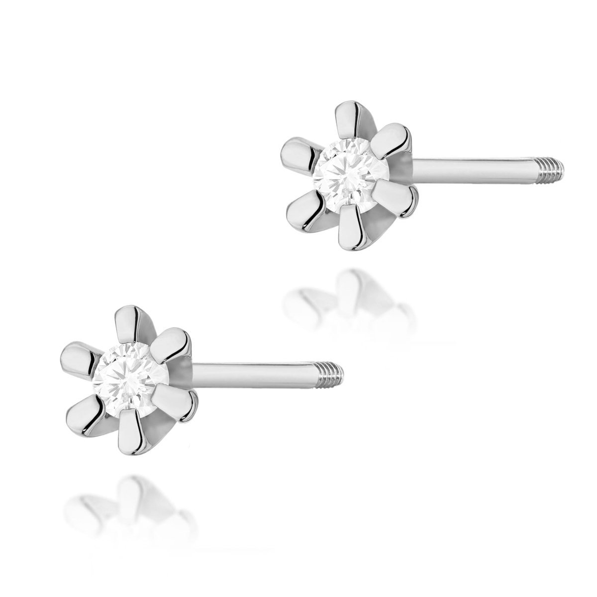 Złote kolczyki Diament 2 x 0,02ct białe złoto sztyft zakręcany pr. 585