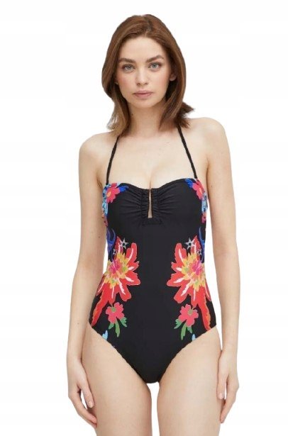 Desigual Czarny Jednoczęściowy Strój Kąpielowy W Kwiaty S I1E