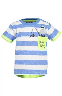 Koszulka chłopięca niebiesko-białe paski z hipopotamem i rybką - Koszulki dla chłopców - miniaturka - grafika 1
