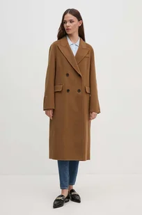 Tommy Hilfiger płaszcz wełniany kolor brązowy przejściowy dwurzędowy WW0WW42621 - Płaszcze damskie - miniaturka - grafika 1