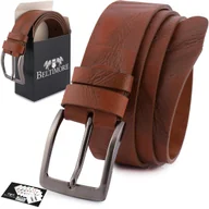 Paski - Pasek męski skórzany premium szeroki 4 cm klasyczny skóra licowa Beltimore brązowy E35 brązowy, beżowy r.85-100 cm - miniaturka - grafika 1