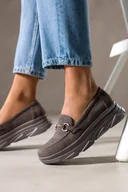 Mokasyny damskie - Ciemnoszare mokasyny damskie półbuty na platformie skórzana wkładka ozdoba Carla K-6-5974 - miniaturka - grafika 1