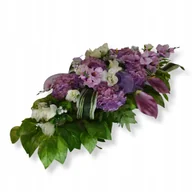Sztuczne kwiaty - STROIK NA GRÓB biało fioletowe sztuczne kwiaty obciążony hortensje wiązanka - miniaturka - grafika 1