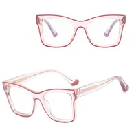 Okulary korekcyjne, oprawki, szkła - Damskie kwadratowe okulary zerówki do komputera BLUE LIGHT z flexami 25157B Transparentny Róż/Brudny Róż - miniaturka - grafika 1