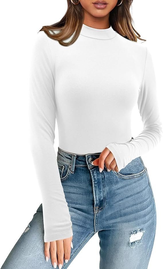 Koszulka Damska Elegancka Z Długim Rękawem Dopasowana Bluzka Golf Biała XL