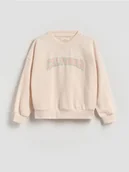 Bluzy dla dziewczynek - Reserved - Bluza z wypukłym napisem - pastelowy róż - miniaturka - grafika 1