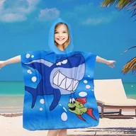 Okrycia kąpielowe dla dzieci - Poncho dziecięce plażowe 60x60 granatowy rekin - miniaturka - grafika 1