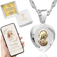 Biżuteria dla dzieci - SREBRNY ŁAŃCUSZEK I MEDALIK SERCE MATKA BOSKA NA KOMUNIĘ BIERZMOWANIE 50CM - miniaturka - grafika 1