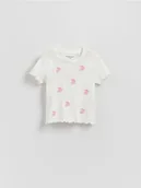 Bluzki dla niemowląt - Reserved - Prążkowany t-shirt z haftem - złamana biel - miniaturka - grafika 1