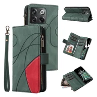 Portfele - Foxdock Kompatybilny z etui-portfelem OnePlus 10T 5G z miejscami na karty PU Skórzany zamek błyskawiczny z klapką Folio Zielony - miniaturka - grafika 1