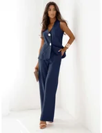 Komplety damskie - Stylowy komplet kamizelka i spodnie ELVIERA - granatowy - miniaturka - grafika 1