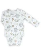 Body dla niemowląt - Niemowlęce body bawełniane na długi rękaw wzór wielorybów biały Nicol,r.68 - miniaturka - grafika 1