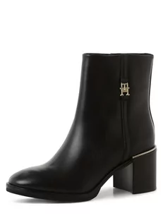Tommy Hilfiger - Skórzane botki damskie, czarny - Botki damskie - miniaturka - grafika 1
