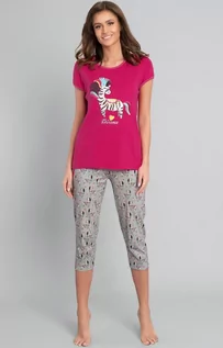 Piżamy damskie - Italian Fashion Crazy piżama damska kr.3/4, Kolor różowy-wzór, Rozmiar L, - grafika 1