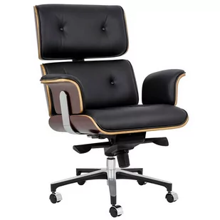 Fotel biurowy, krzesło biurowe King Home Fotel biurowy LOUNGE BUSINESS czarny sklejka różana skóra naturalna stal polerowana YS-6808.BLACK.ROSE - Fotele i krzesła biurowe - miniaturka - grafika 1