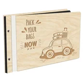 Albumy fotograficzne - Album Na Zdjęcia W Drewnianej Oprawie Z Czarnymi Kartami Z Grawerem Pack Your Bags Now! Podróż Autem  Album Podróżniczy - miniaturka - grafika 1