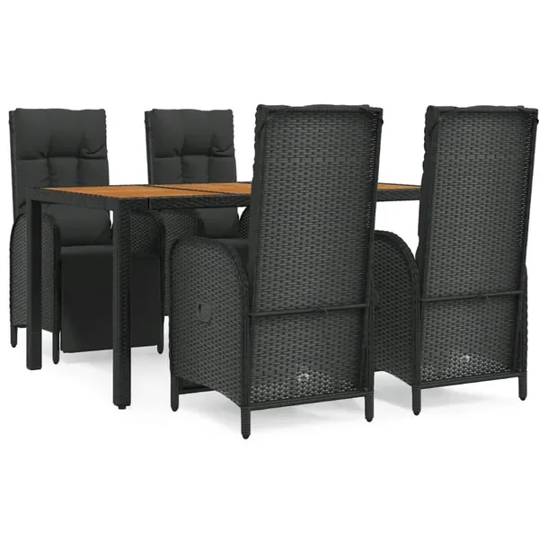 Zestaw mebli ogrodowych rattan PE czarny 4 krzesła + stół 150x90 cm
