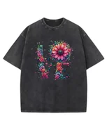 Koszulki męskie - Męska koszulka oversize efekt sprania Miłość Love Kwiaty Czarna M - miniaturka - grafika 1