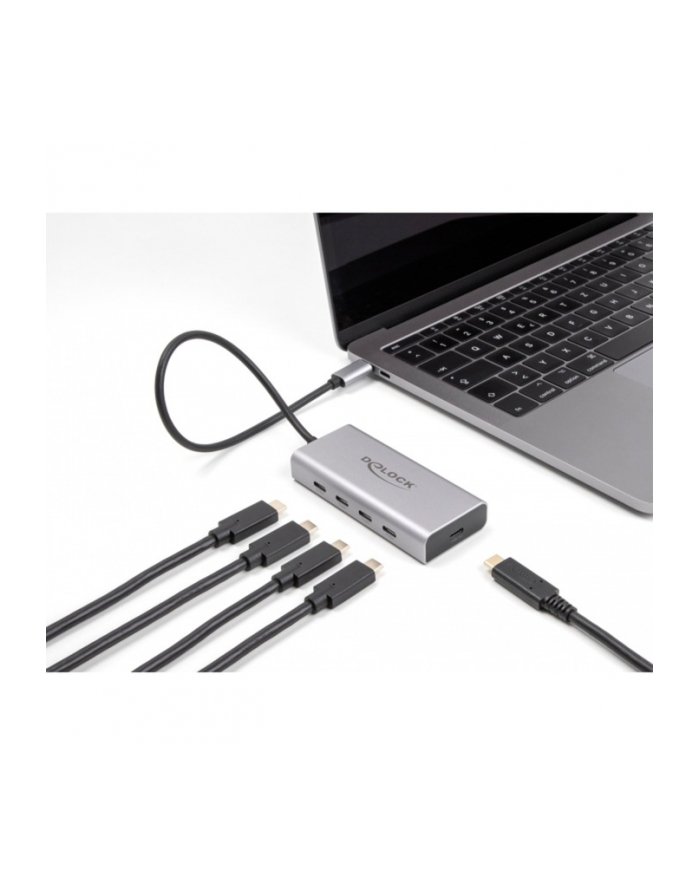 DeLOCK DeLock USB 10 Gbps USB Type-C Hub with 4 x USB Type-C + 1 x USB Type-C PD 85 Watt, USB hub gray