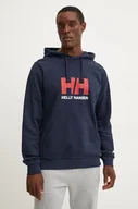 Bluzy męskie - Helly Hansen bluza bawełniana HH LOGO męska kolor granatowy z kapturem z nadrukiem 30394 - miniaturka - grafika 1