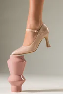 Czółenka - Beżowe szpilki damskie Mary Jane ze skórzaną wkładką obcas kieliszek Casu JW24X13-A - miniaturka - grafika 1