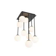 Oprawy, klosze i abażury - QAZQA Nowoczesna lampa sufitowa czarna z opalowym szkłem 9 lamp - Ateny - miniaturka - grafika 1