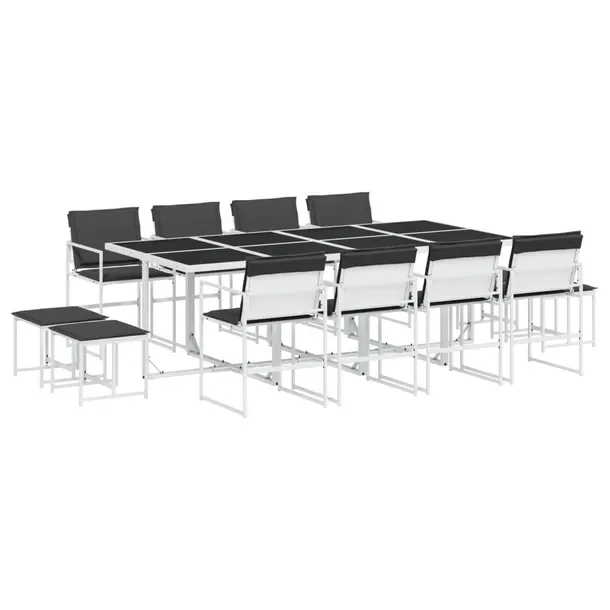 Zestaw mebli ogrodowych biały 220 x 107 x 72 cm, 8 krzeseł, 4 stołki