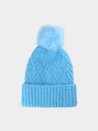 Czapki dla dzieci - 4F Czapka zimowa z pomponem dziewczęca - niebieska Uniwersalny - miniaturka - grafika 1