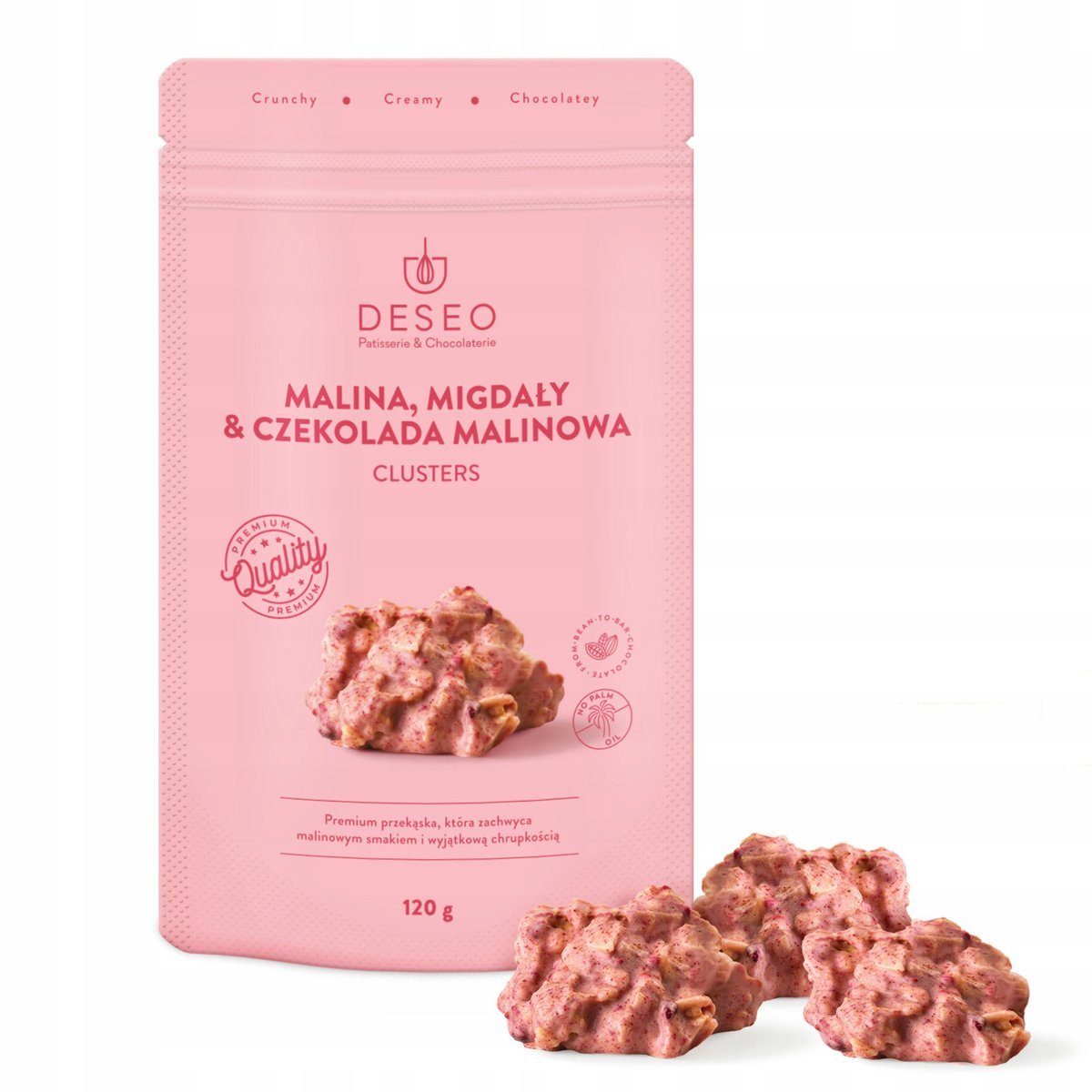 Clusters Malina, Migdały & Czekolada Malinowa 120g DESEO