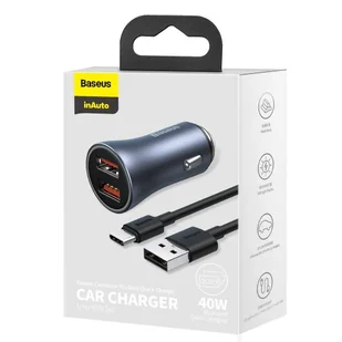 Baseus Golden Contactor Pro szybka ładowarka samochodowa 2x USB 40 W Quick Charge SCP FCP AFC + kabel USB - USB Typ C szary (TZCCJD-A0G) - Kable USB - miniaturka - grafika 5