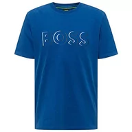 Koszulki męskie - BOSS Męski T-shirt 5 ze szczotkowanej bawełny z dynamicznym nadrukiem logo, Bright Blue432, XXL - miniaturka - grafika 1