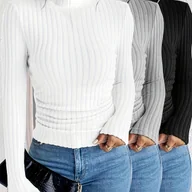 Bluzki damskie - TEMU Zestaw 3 sztuk Damskich Bluz z Wysokim Dekoltem i Długimi Rękawami - Przytulne, Podszewkowane, w Kolorach Czarnym i Szarym, Miękkie i Ciepłe na - miniaturka - grafika 1