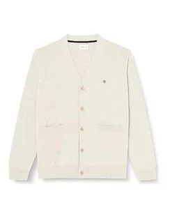 Kurtki męskie - GANT Męska kurtka z dzianiny Classic Cotton V-Cardigan, jasnobeżowy melanż, standardowa, jasny beżowy melanż, XXL - grafika 1