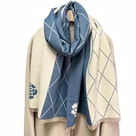 Apaszki i szaliki damskie - elegancki damski SZAL zima ciepły SZALIK szykowny 180x66 beżowo-niebieski - miniaturka - grafika 1