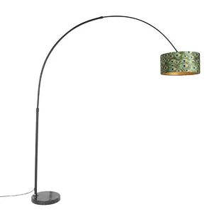 QAZQA Lampa podłogowa łuk czarna klosz welurowy pawie oczka 50cm - XXL - Lampy stojące - miniaturka - grafika 1
