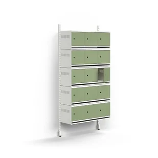 Szafka na buty ENTRY, moduł podstawowy, naścienna, 15 metalowych drzwi, 1800x900x300 mm, biały/zielo - Szafki na buty Szafka na buty ENTRY, moduł podstawowy, naścienna, 15 metalowych drzwi, 1800x900x300 mm, biały/zielo - Szafki na buty - miniaturka - grafika 1