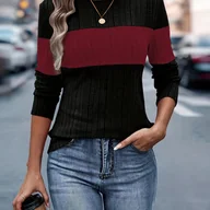 Swetry damskie - TEMU kolorowy sweter z okrągłym dekoltem, Elegancki sweter z długim rękawem w prążki na jesień i zimę, Odzież damska - miniaturka - grafika 1
